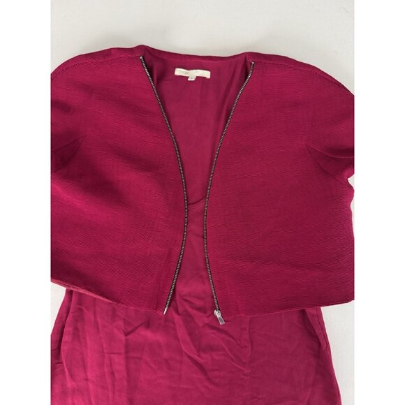 MAJE Cherry Red Cap Sleeve Zip Front Top With Tank Underlay Sz 3 US L - Picture 7 of 8